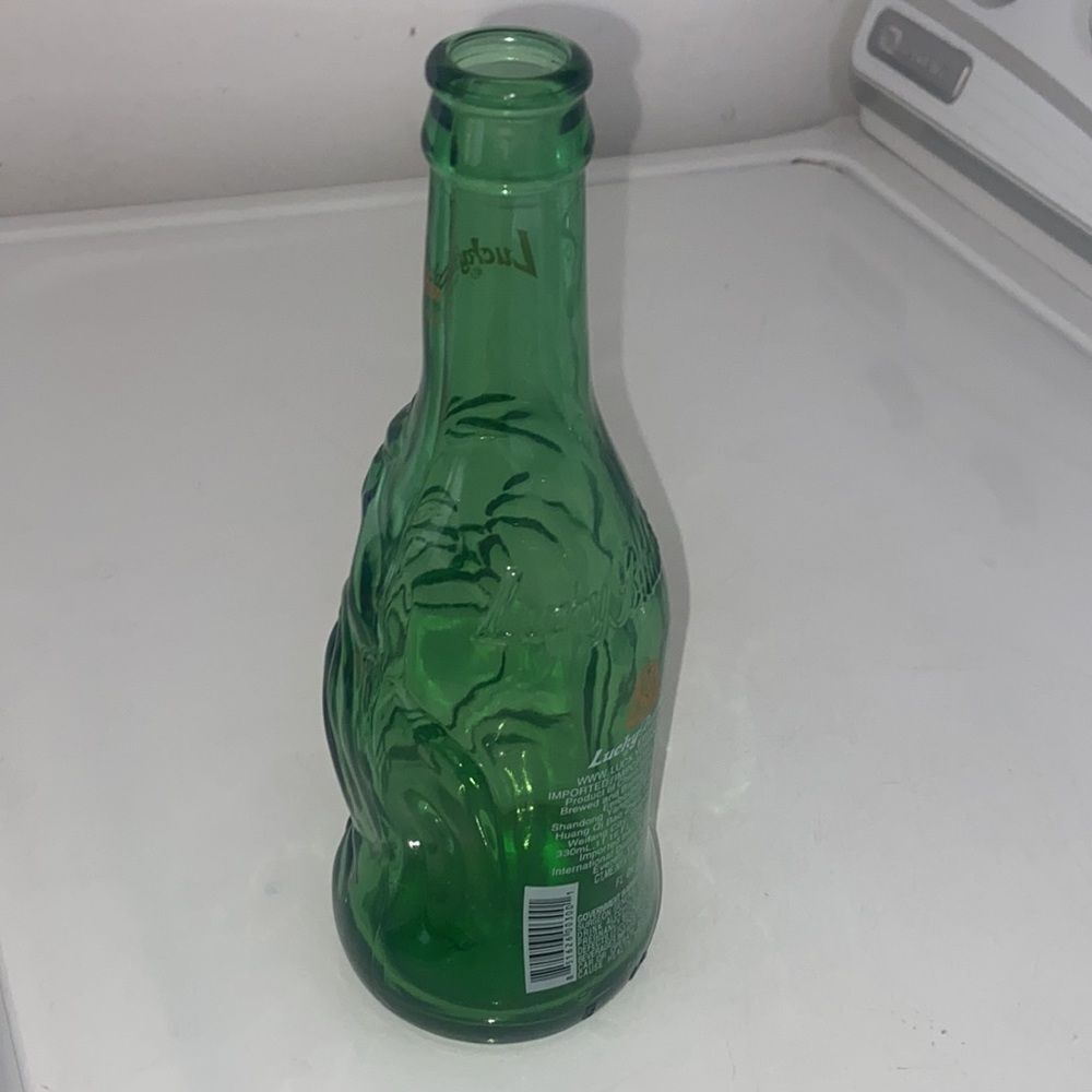 Lucky Buddha Enlightened Beer Bottle Green Glass